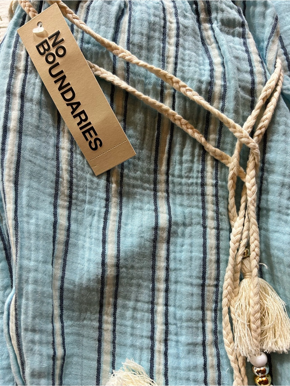 Light Blue Striped Kids Gauze Beach Pants - Size S